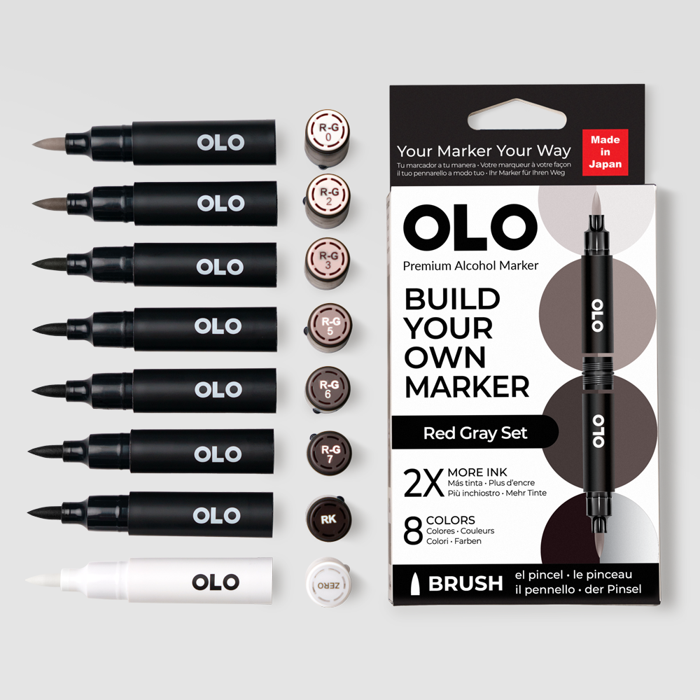 8pc Brush Red Gray Set – New Colors