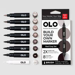 8pc Brush Red Gray Set – New Colors